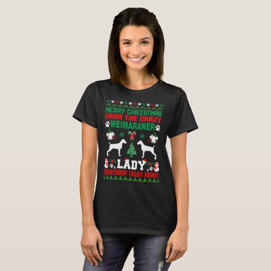 Merry Kerstweimaraner Lady Ugly Sweater T-shirt (Voorkant volledig)