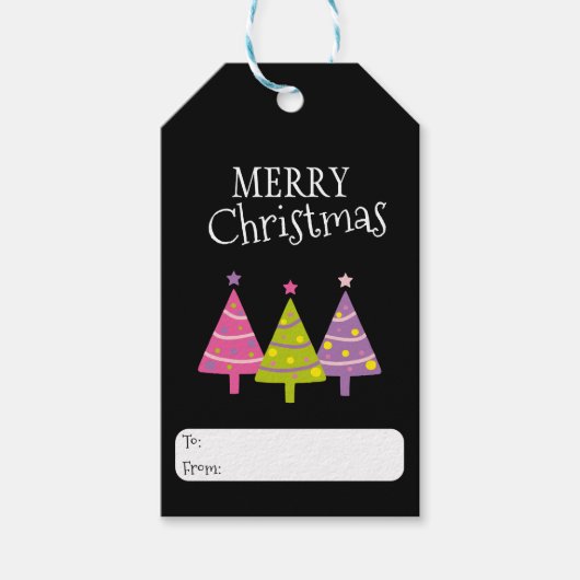 Merry KerstWhimsical Trees Cadeaulabel (Voorkant)