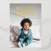 Merry KerstWhimsy Foto Gold Folie Feestdagenkaart (Voorkant)
