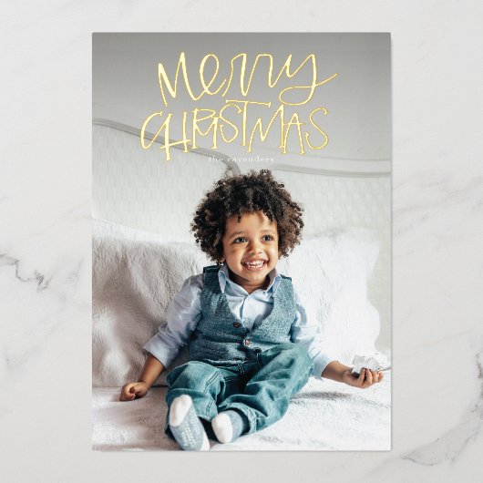Merry KerstWhimsy Foto Gold Folie Feestdagenkaart (Voorkant)