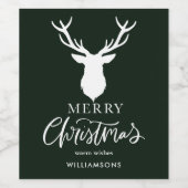 Merry KerstWhite Deer Gepersonaliseerd donkergroen Wijn Etiket (Enkel label)