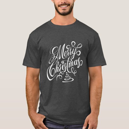 Merry KerstWhite Fancy cursieve typografie T-shirt (Voorkant)