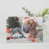 Merry KerstWhite Handgeschreven Manusfoto Feestdagenkaart (Staand voorkant)