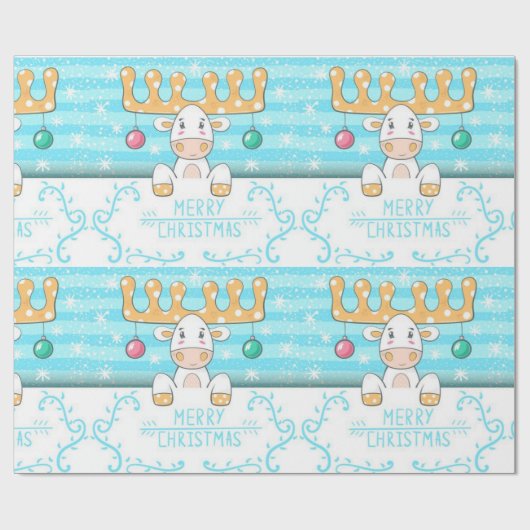 Merry KerstWhite Moose Cadeaupapier (Vlak)