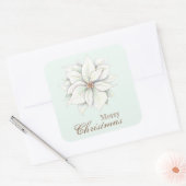 Merry KerstWhite Poinsettia Square Sticker (Envelop)