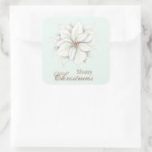 Merry KerstWhite Poinsettia Square Sticker (Tas)