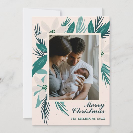 Merry Kerstwhite poinsettitis foto Kaart (Voorkant)