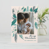 Merry Kerstwhite poinsettitis foto Kaart (Staand voorkant)