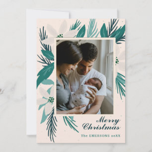 Merry Kerstwhite poinsettitis foto Kaart