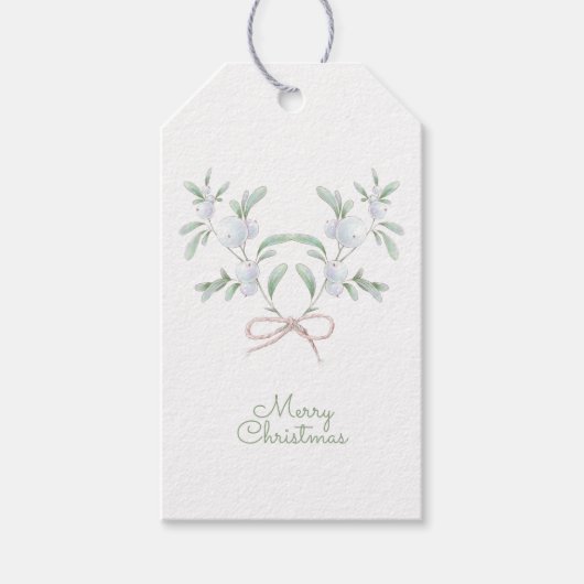 Merry KerstWhite Winter Berries Cadeaulabel (Voorkant)