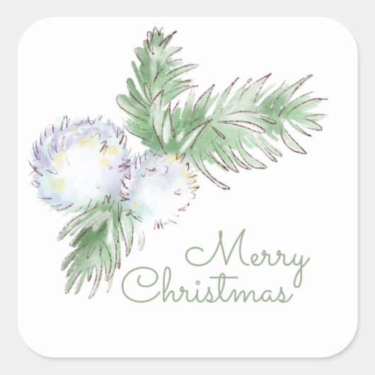 Merry KerstWhite Winter Berries Vierkante Sticker (Voorkant)