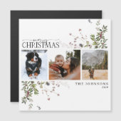 Merry KerstWinter Berry 3 Foto Magnetic Kaart (Voorkant / Achterkant)