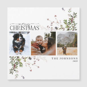 Merry KerstWinter Berry 3 Foto Magnetic Kaart