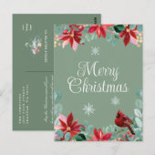 Merry KerstWinter Bird Kardinaal Poinsettia Briefkaart (Voorkant / Achterkant)