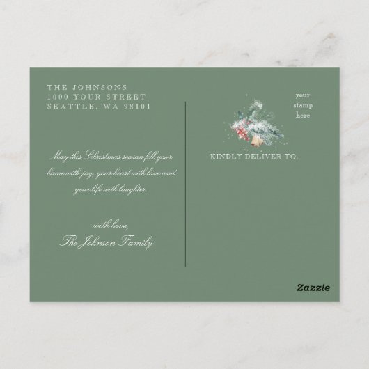 Merry KerstWinter Bird Kardinaal Poinsettia Briefkaart (Achterkant)