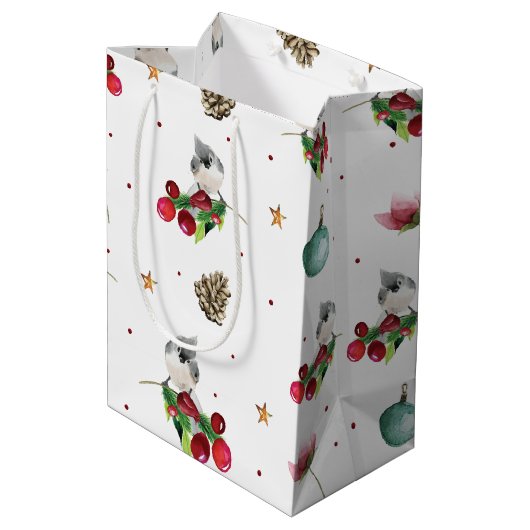 Merry KerstWinter Bird Pattern Personalized Medium Cadeauzakje (Achterkant Gekanteld)