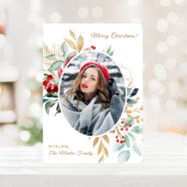 Merry KerstWinter Bouquet Foto Feestdagenkaart