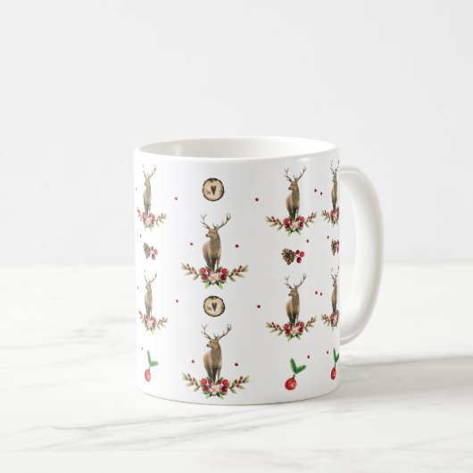 Merry KerstWinter Deer Pattern Gepersonaliseerd Koffiemok (Voorkant rechts)
