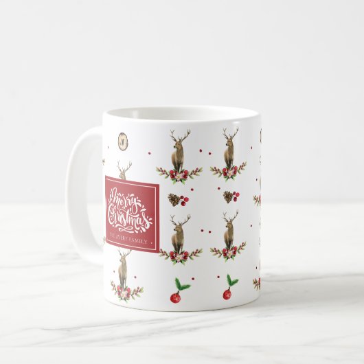 Merry KerstWinter Deer Pattern Gepersonaliseerd Koffiemok (Voorkant links)