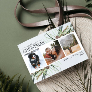 Merry KerstWinter Dusty Calligraphy Botanical Feestdagenkaart