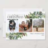 Merry KerstWinter Fir Cone Greenery Photo Hol Feestdagenkaart (Voorkant)