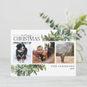 Merry KerstWinter Fir Cone Greenery Photo Hol Feestdagenkaart (Staand voorkant)