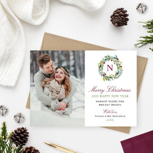 Merry Kerstwinter Greenery Monogram Foto Feestdagenkaart
