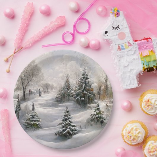 Merry Kerstwinter Landschap Papieren Bordje (Feest)