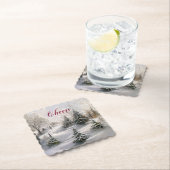 Merry Kerstwinter Landschap Pine Forest Kartonnen Onderzetters (Insitu)