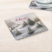 Merry Kerstwinter Landschap Pine Forest Kartonnen Onderzetters (Gebogen)