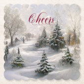Merry Kerstwinter Landschap Pine Forest Kartonnen Onderzetters (Voorkant)