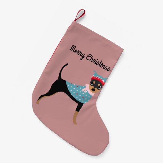 Merry Kerstwinter Miniatuur Pinscher Stocking Kleine Kerstsok (Voorkant (Hangend))