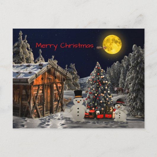 Merry KerstWinter Night Scene Briefkaart (Voorkant)