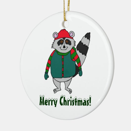 Merry KerstWinter Raccoon Ornament (Links)