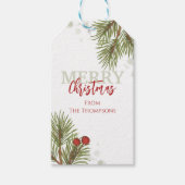 Merry KerstWinter Red Holly Berries Elegant Cadeaulabel (Voorkant)