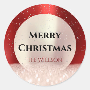 Merry Kerstwinter Roos Glitter Burgundy Red Ronde Sticker