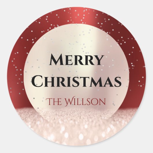 Merry Kerstwinter Roos Glitter Burgundy Red Ronde Sticker (Voorkant)