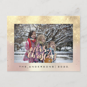 Merry Kerstwinter Roos Gold Foto Glitter Briefkaart