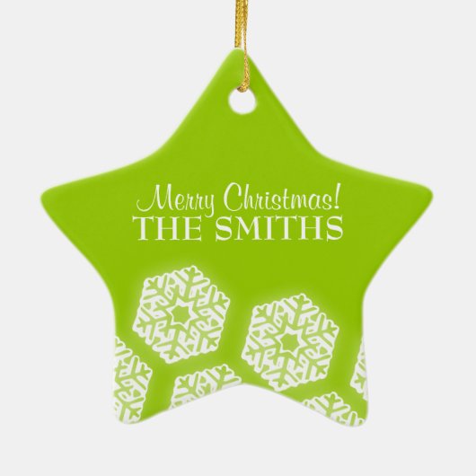 Merry KerstWinter Snowflakes Lime Green Keramisch Ornament (Achterkant)