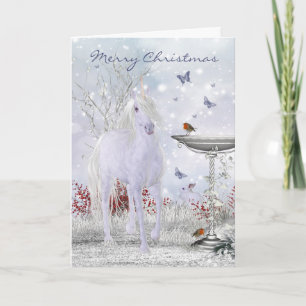 Merry KerstWinter Unicorn, Robins Feestdagen Kaart