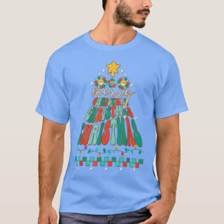 Merry KerstWinter Vibes Xmas Tree Lights Retr T-shirt