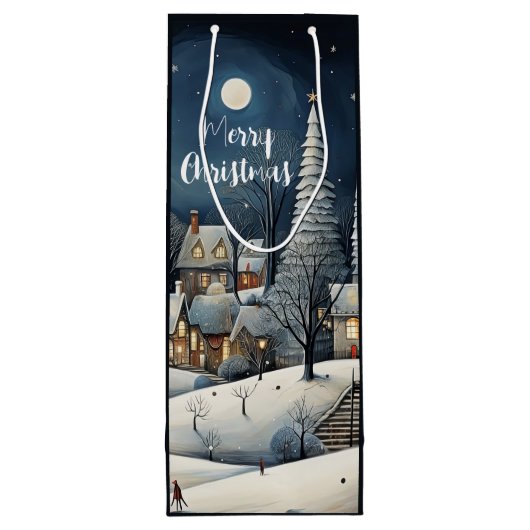 Merry KerstWinter Village Wijn Cadeautas (Achterkant)