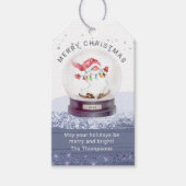 Merry Kerstwinter Wereldbol Waterverf Gnome Cadeaulabel (Voorkant)