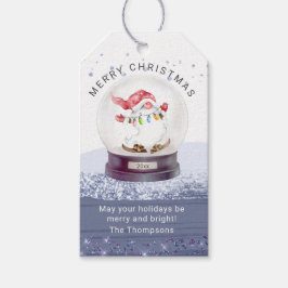 Merry Kerstwinter Wereldbol Waterverf Gnome Cadeaulabel