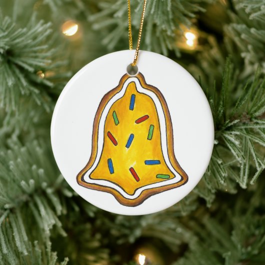 Merry KerstYellow Bell Holiday Sugar Cookie Keramisch Ornament (Boom)