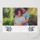 Merry Kerstzilver Blauwe WinterFloral Folie Feestdagenkaart (Voorkant)