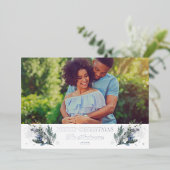 Merry Kerstzilver Blauwe WinterFloral Folie Feestdagenkaart (Staand Voorkant)