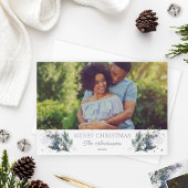 Merry Kerstzilver Blauwe WinterFloral Folie Feestdagenkaart