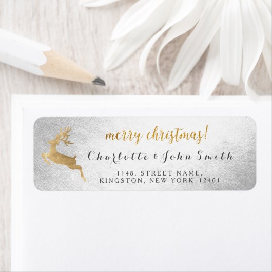 Merry Kerstzilver Golden Reindeer Adres Etiket (Insitu)