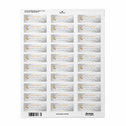 Merry Kerstzilver Golden Reindeer Adres Etiket (Full Sheet)